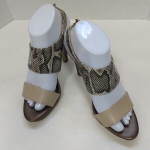 Anne Klein Woman Sz 6.5 M Open Toe Sling Back Sandal Heels Faux Leather Reptile